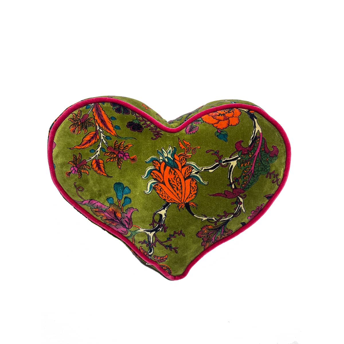 Heart Pillow – Floral on moss green