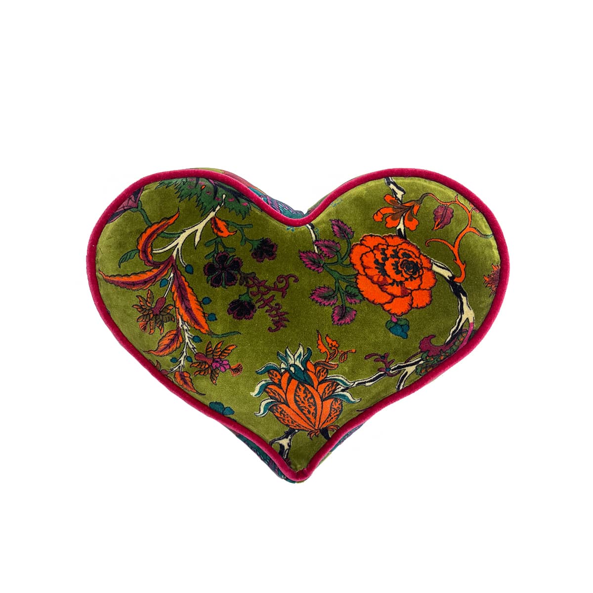 Heart Pillow – Floral on moss green